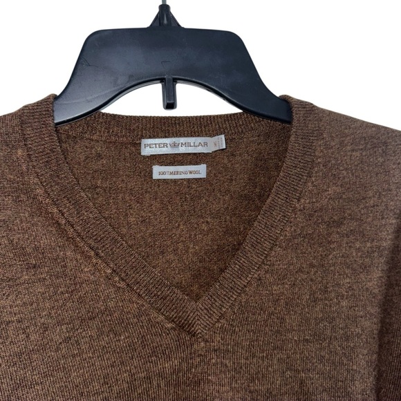 Peter Millar Brown V-Neck Sweater Sz Medium Merino Wool - Picture 3 of 14